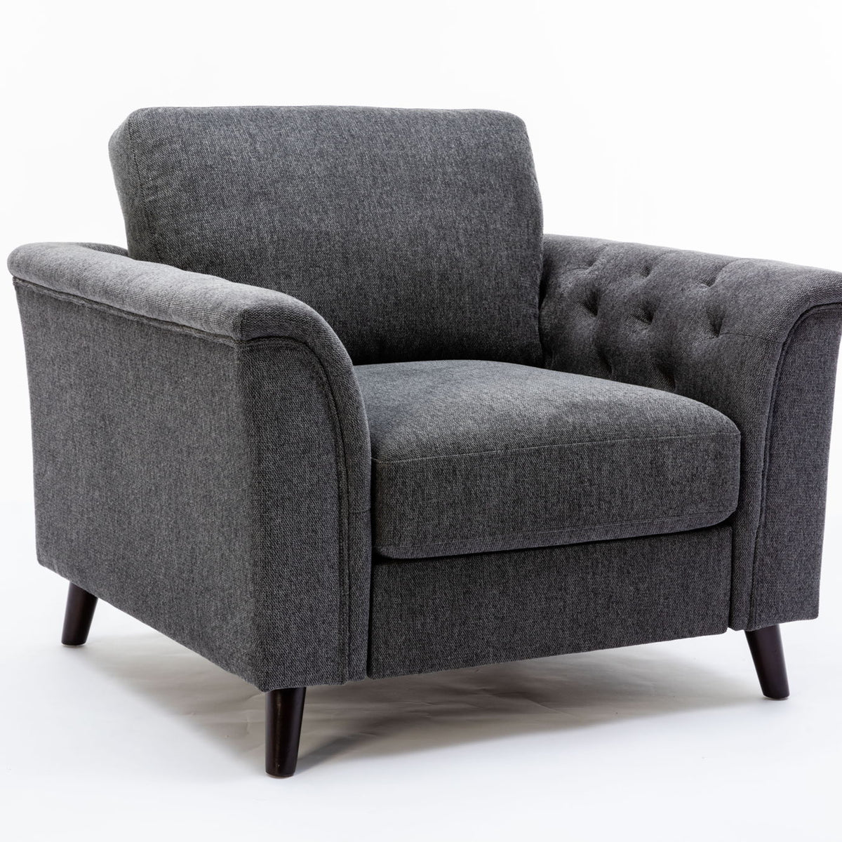 Stanton - Linen Chair With Tufted Arms - Dark Gray