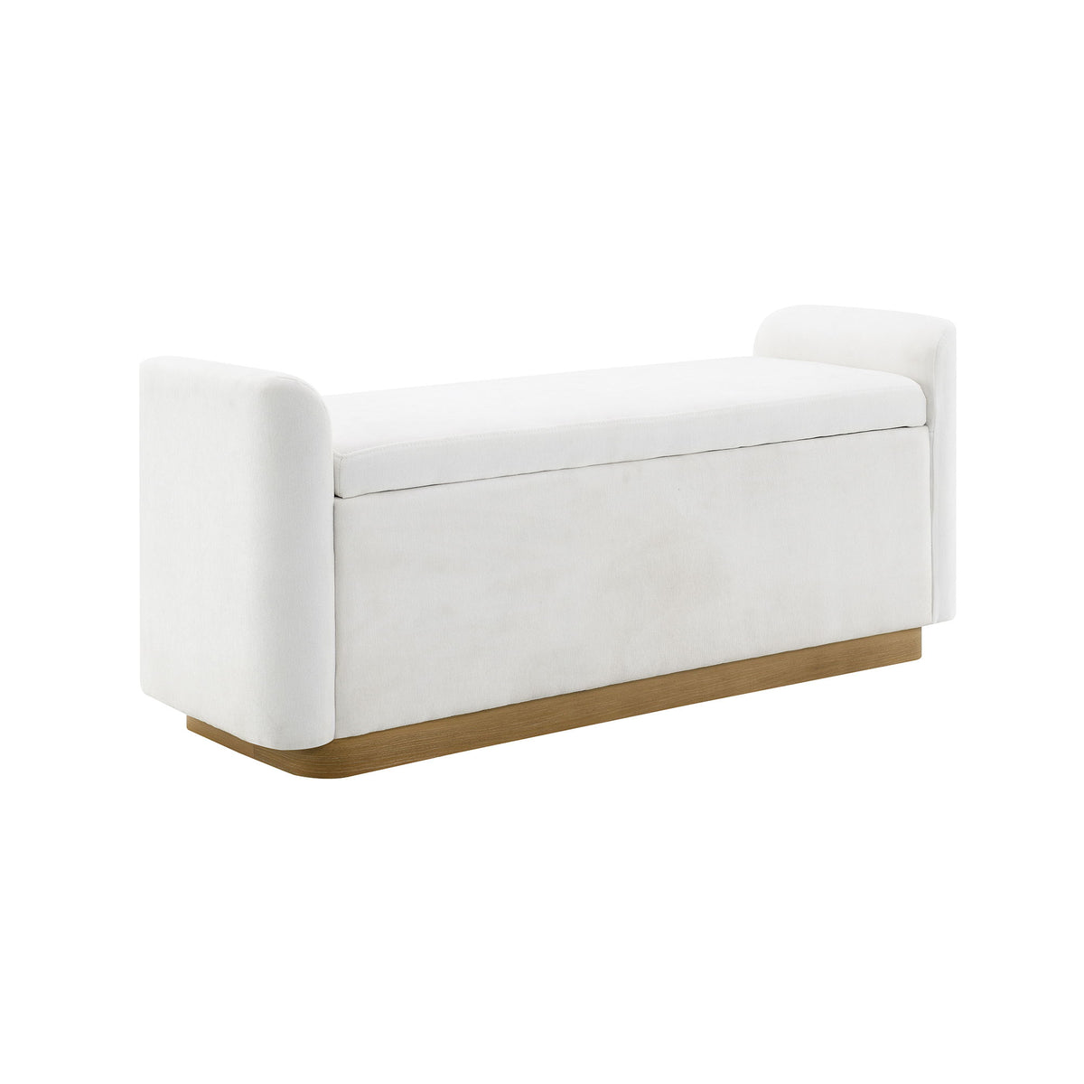 Upholstered storage bench with safety hinge, white seat and hinged lid
