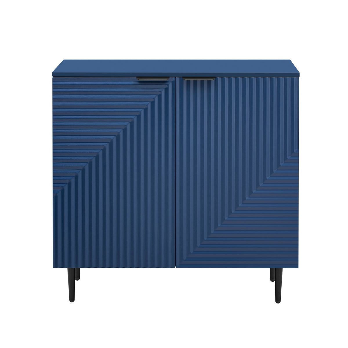 Side Cabinet With Adjustable Shelves And Geometric Door Panels - Navy Blue