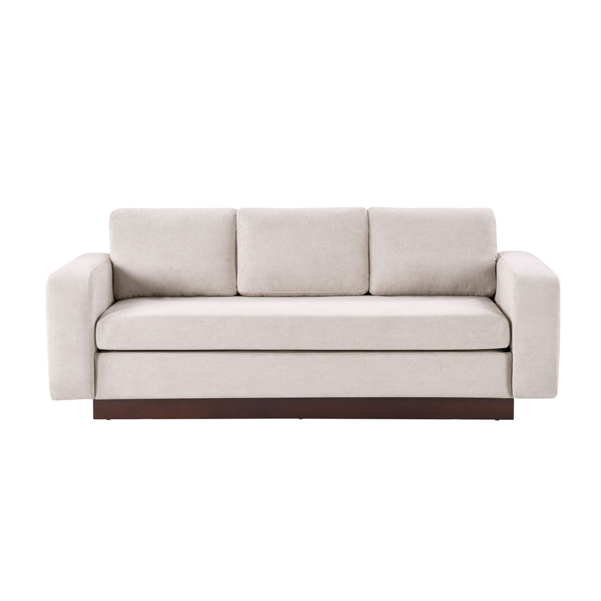 Light beige 3-seater sofa with padded seat and rounded armrests