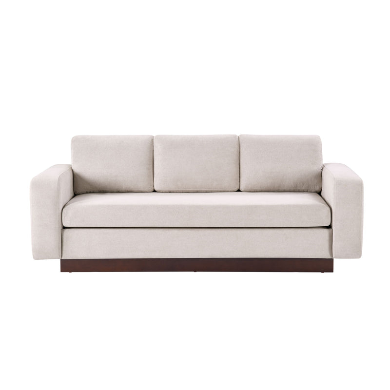 Light beige 3-seater sofa with padded seat and rounded armrests