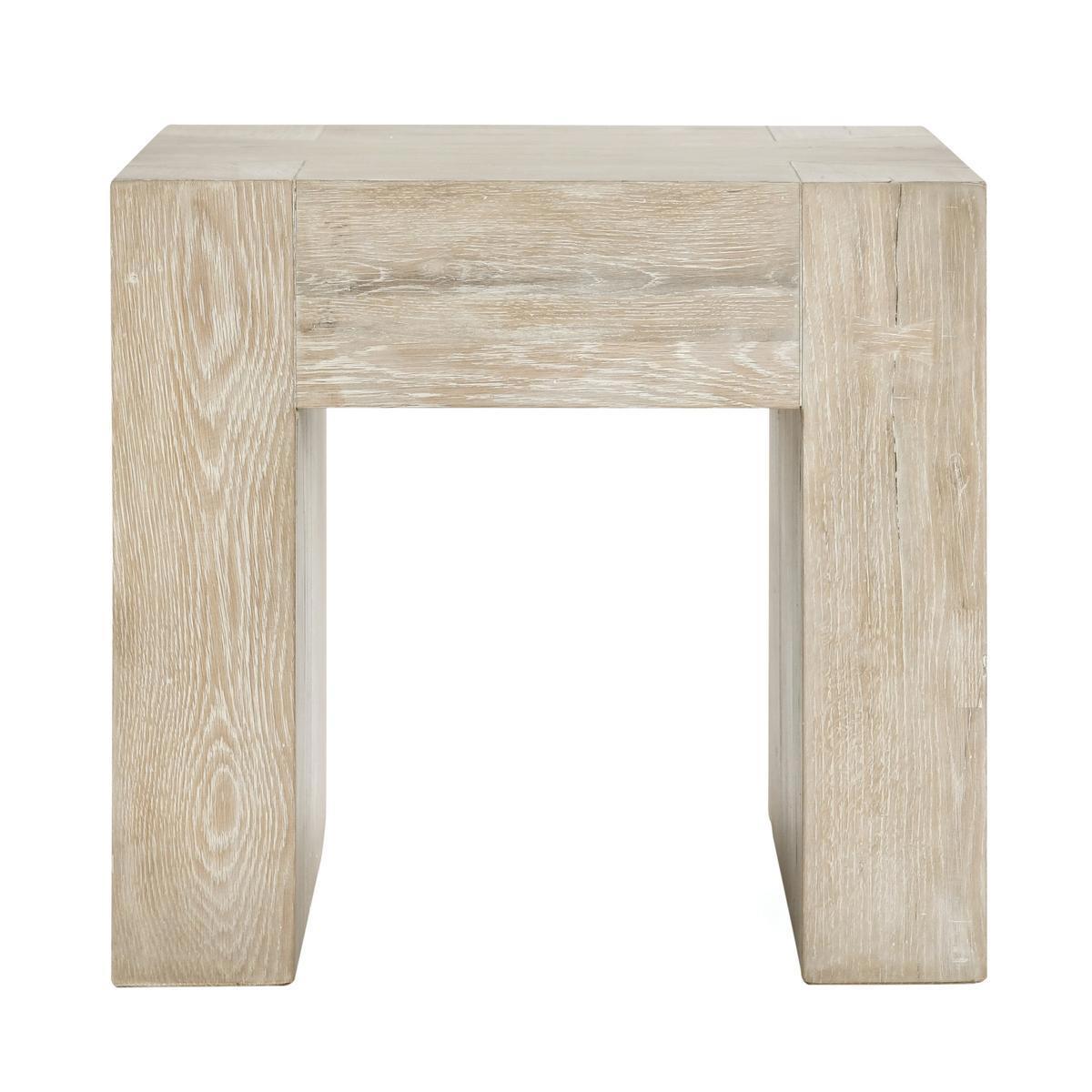 Reclaimed oak console table base with open center, aged cream finish