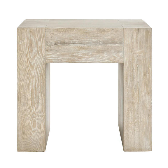 Reclaimed oak console table base with open center, aged cream finish