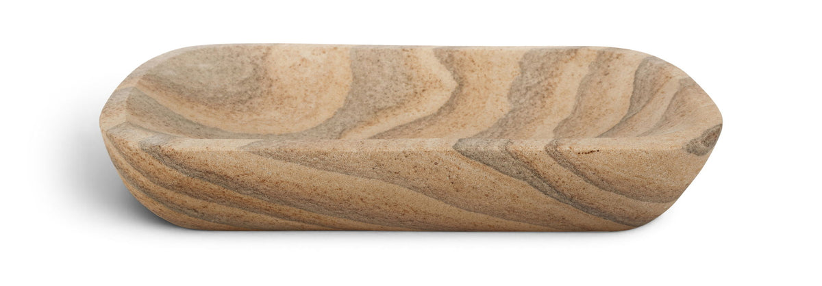 Sandstone oval tray with swirling sand and gray stone pattern
