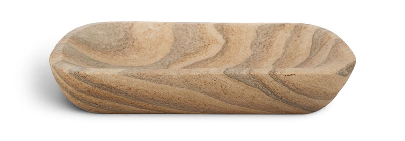 Sandstone oval tray with swirling sand and gray stone pattern
