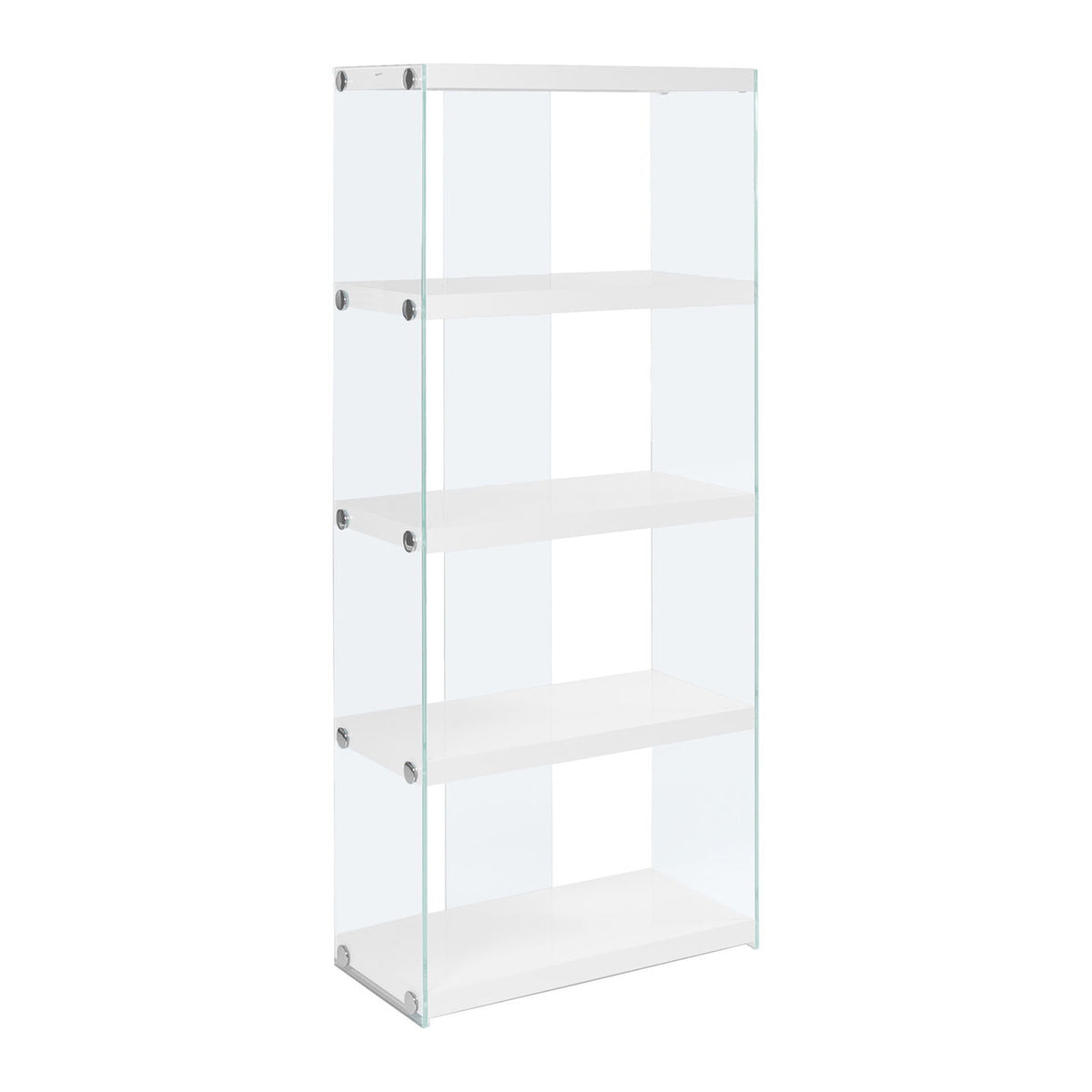 Bookshelf, Bookcase, Etagere, 5 Tier, Glossy Clear Tempered Glass - White