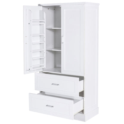 Tall Bathroom Storage Cabinet With 2 Doors And Drawers, Adjustable Shelf
