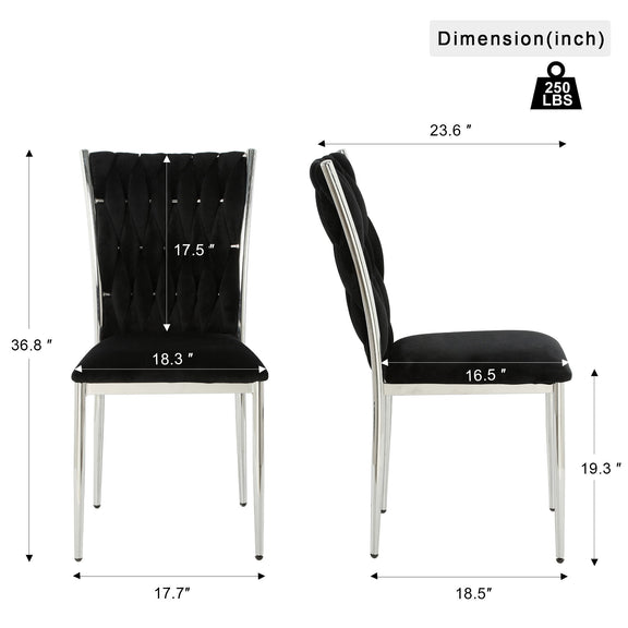 Black tufted dining chair with diamond-stitch back and padded seat, chrome legs