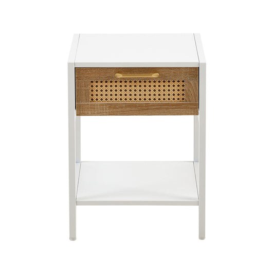15.74" Rattan End Table With Drawer, Modern Nightstand, Metal Legs, Side Table For Living Room, Bedroom