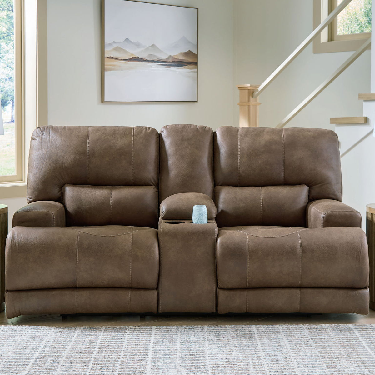 Beckley Place - Earth - Power Reclining Loveseat With Console / Adjustable Headrest