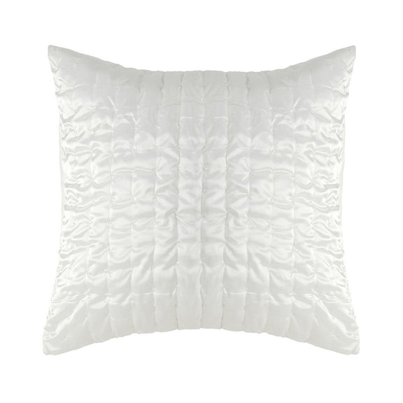 Ivory quilted decorative sham with raised crisscross stitched pattern, rectangular pillow cover.