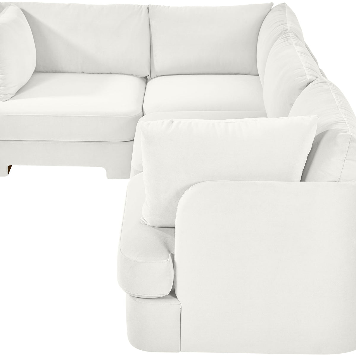 White velvet performance fabric sectional with corner chaise and thick back cushions
