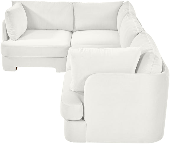 White velvet performance fabric sectional with corner chaise and thick back cushions