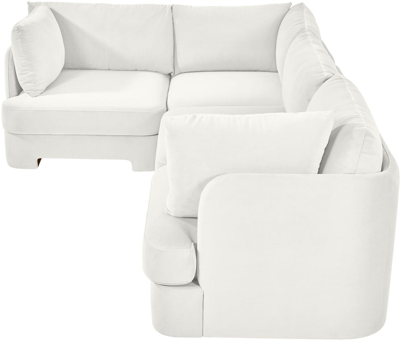 White velvet performance fabric sectional with corner chaise and thick back cushions