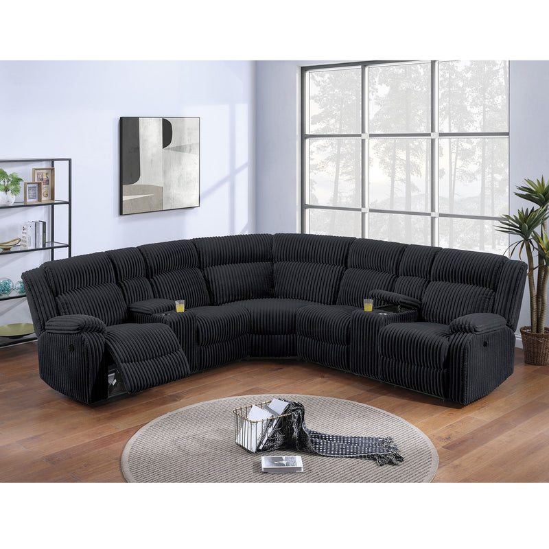 Manual Motion Reclining Sectional LAF / RAF Loveseat With Consoles Cup Holders Upholstered Living Room - Black