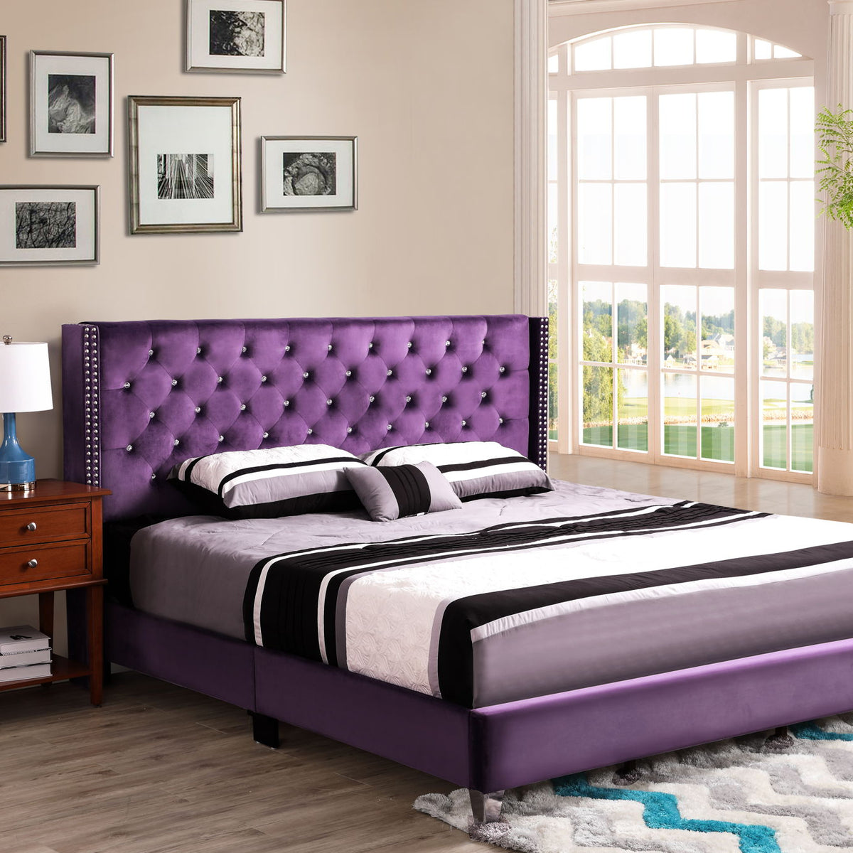 Upholstered Nailhead Trim Chic Bed