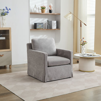 29.92'' Swivel Accent Chair, Upholstered Skirted Swivel Chair with Removable Back Cushion, 360 Degree Comfy Armchair for Living Room, Nursery, Lounge, Office, Gray Chenille