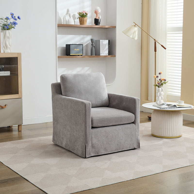 29.92'' Swivel Accent Chair, Upholstered Skirted Swivel Chair with Removable Back Cushion, 360 Degree Comfy Armchair for Living Room, Nursery, Lounge, Office, Gray Chenille