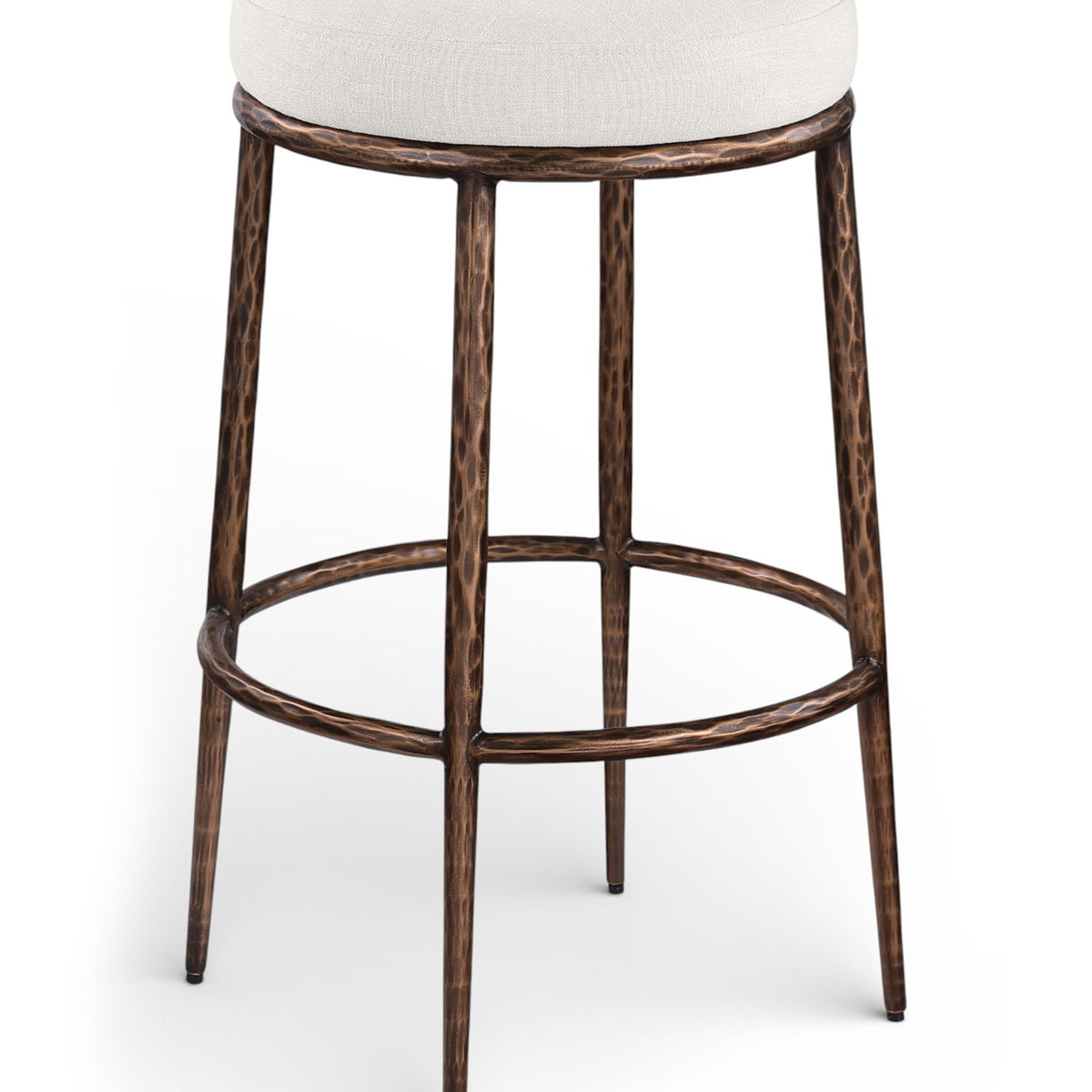 Ferro - Performance Fabric Upholstered Backless Bar Stool - Cream / Antique Bronze