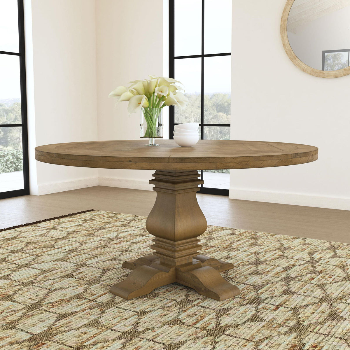 Florence Round 60-inch Wood Dining Table Rustic Honey