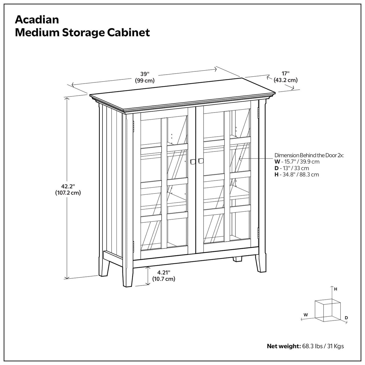 Medium storage cabinet dimensions diagram with door width and height