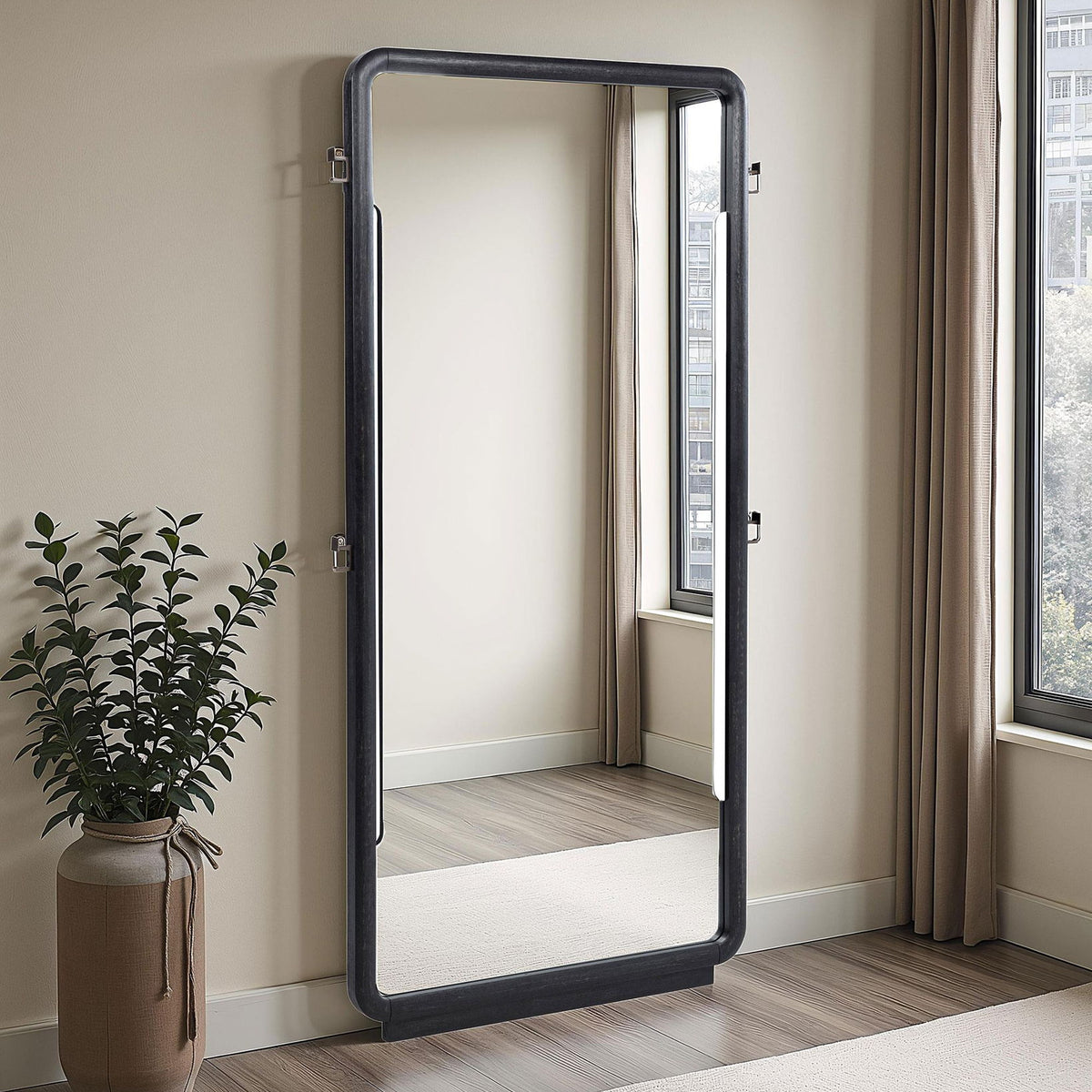 Leandro 76-inch Full Length Floor Mirror Burnished Black