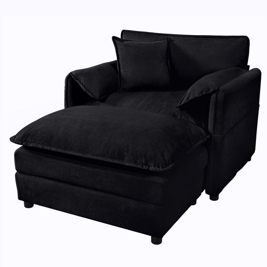 Oversized Chair With Movable Ottoman, Soft Upholstered Lounge Chair