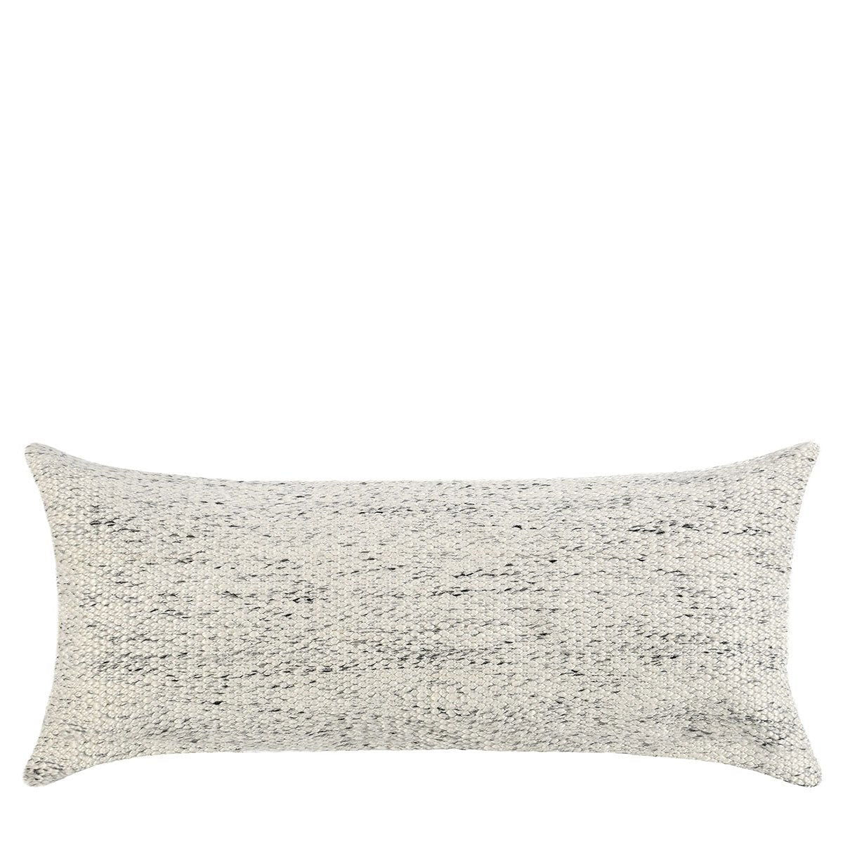 Textured woven lumbar pillow, light gray with speckled pattern and piped edges