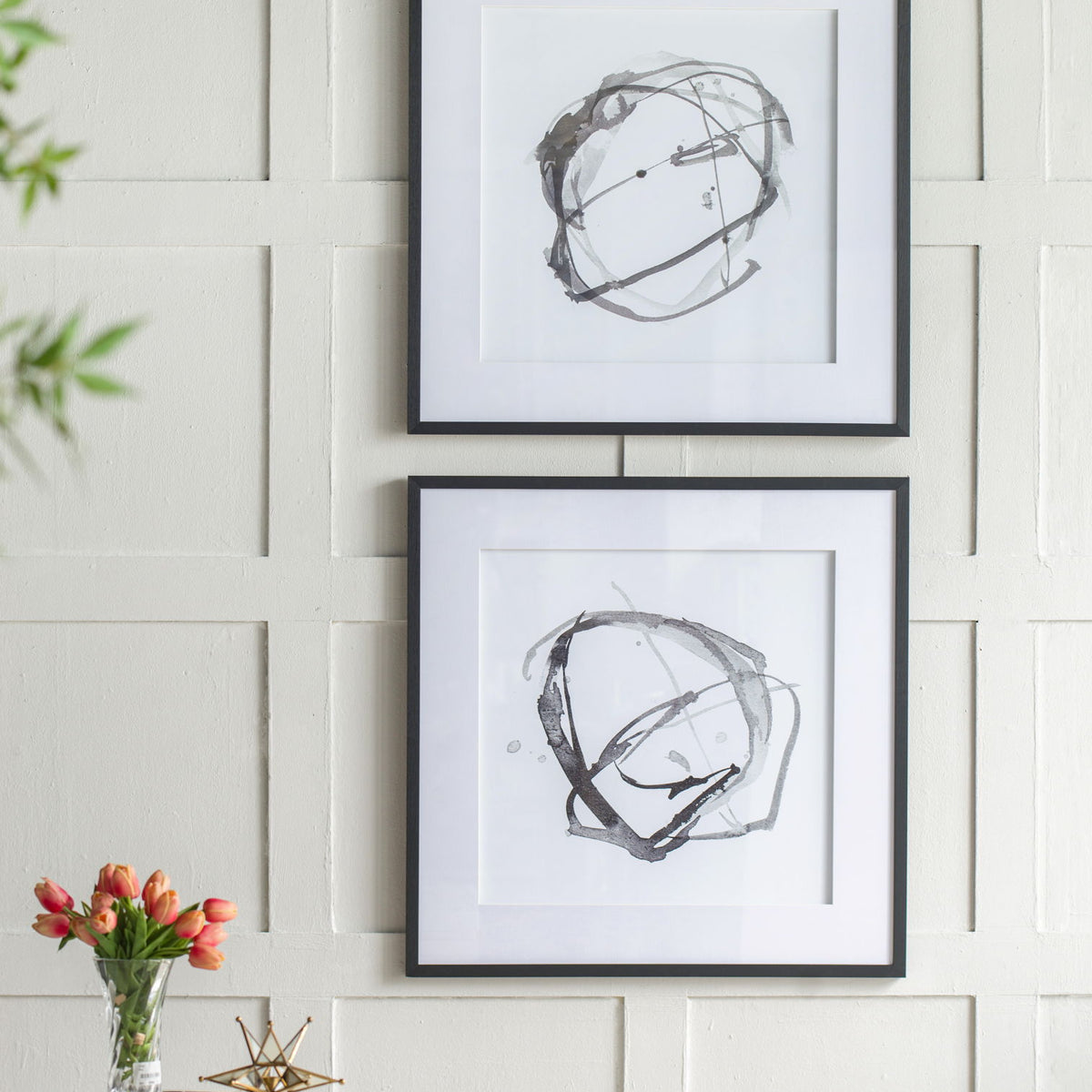 Modern Abstract Wall Art, Square Framed Wall Art (Set of 2) - Black