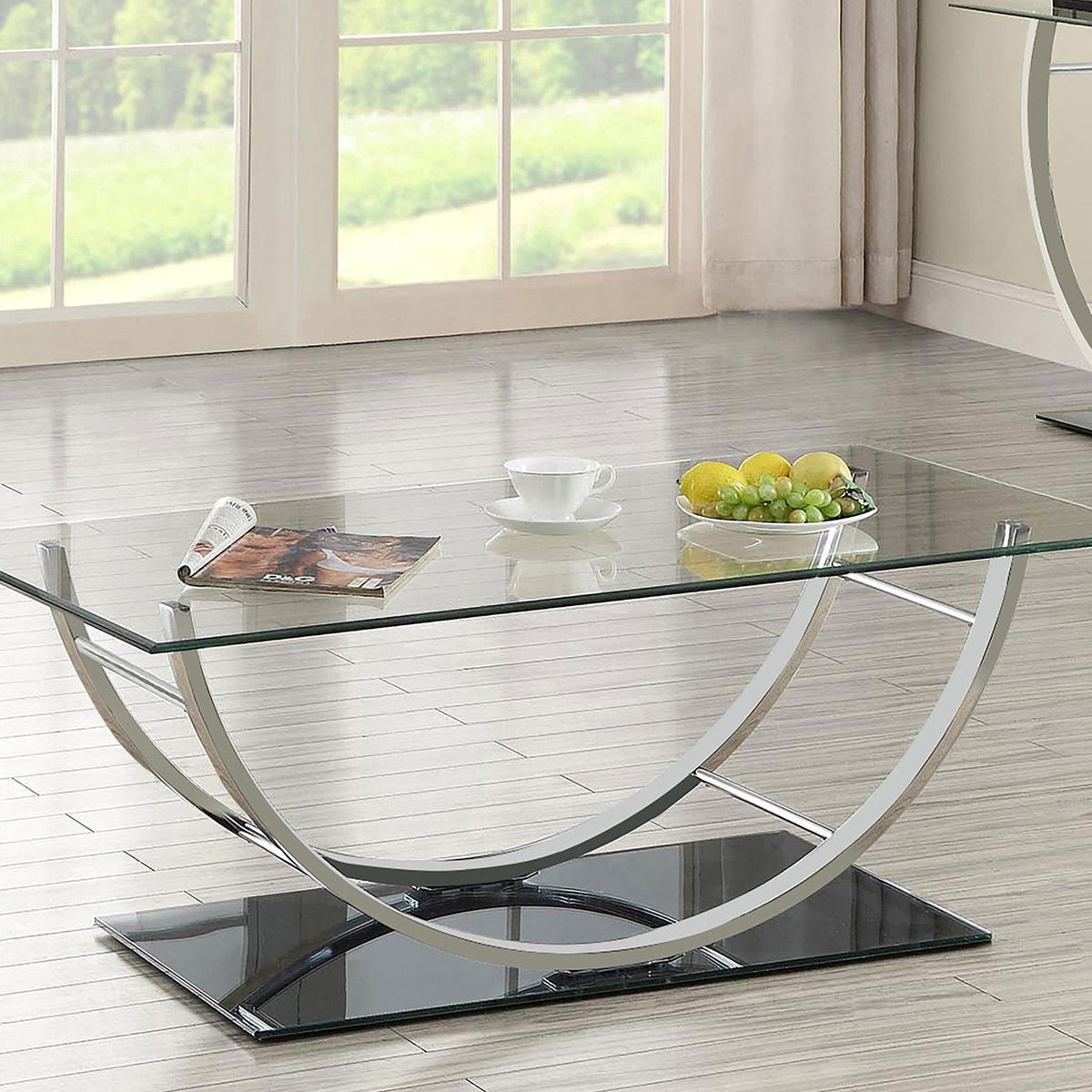 Danville Rectangular U-Shaped Glass Top Coffee Table Chrome