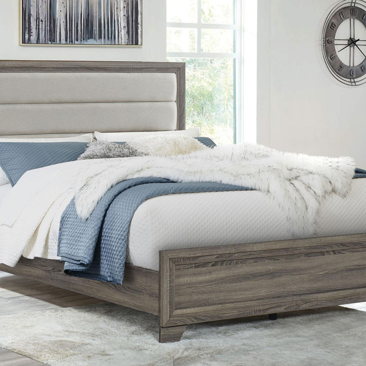 Wright 52-inch Upholstered Queen Bed Brown Oak