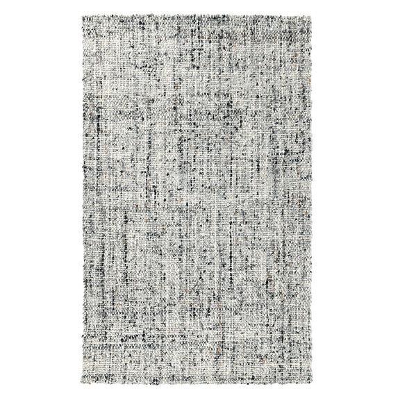 Gray wool rug with speckled texture and short fringe edges