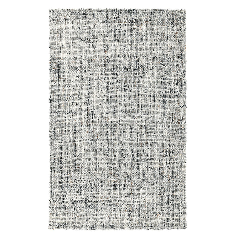 Gray wool rug with speckled texture and short fringe edges