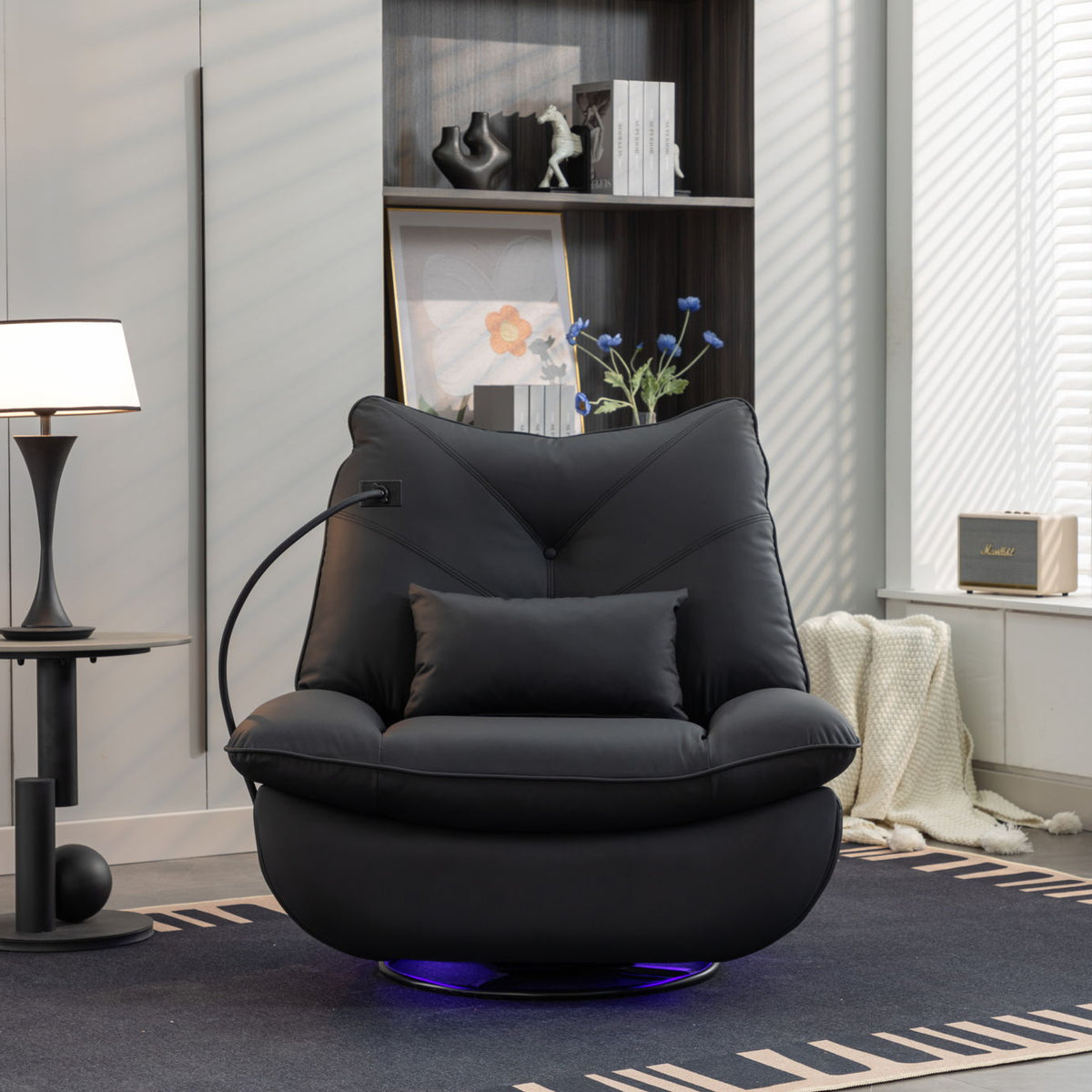 270 Swivel Glider Recliner Chair, Power Recliner Rocking Chair, USB Port Charge For Nursery Chair With Atmosphere Lamp For Living Room Bedroom Apartment