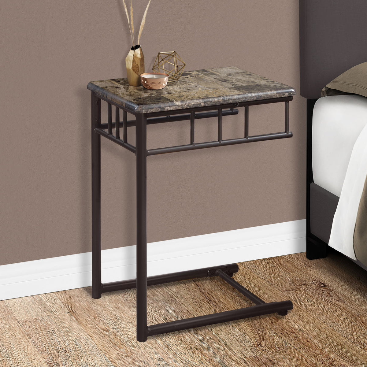 C-Shaped Accent Table Marble Look For Living Room