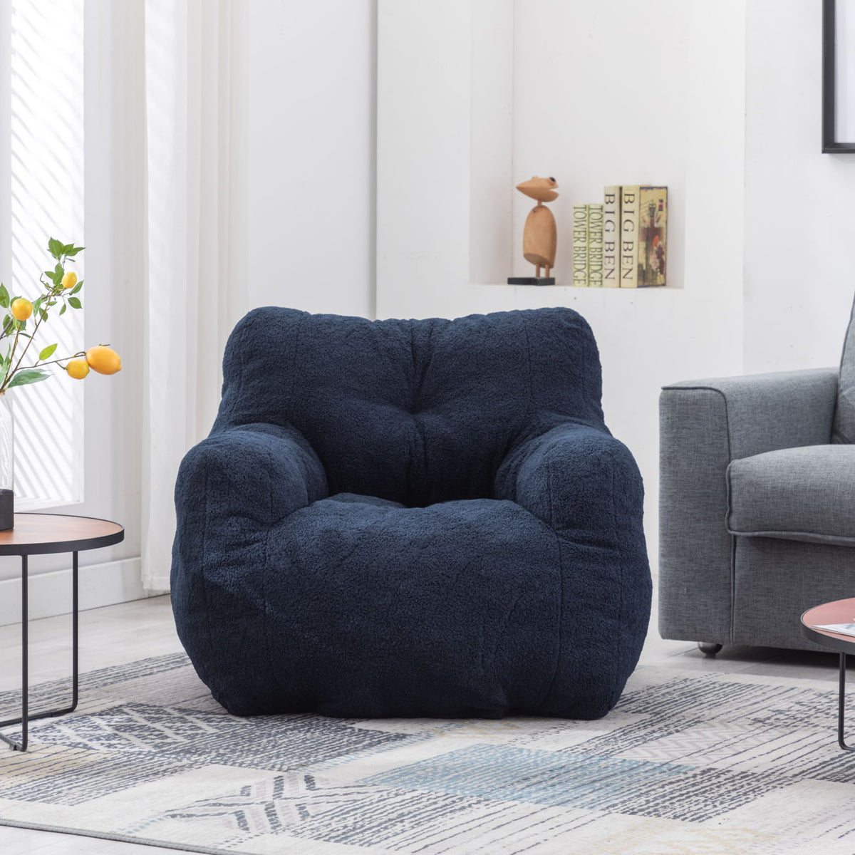 Soft Teddy Fabric Tufted Foam Bean Bag Chair With Teddy Fabric