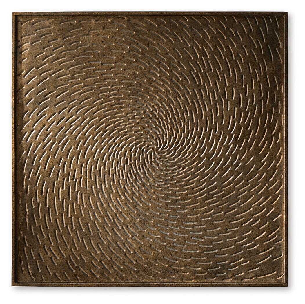 Antique brown framed wall decor with concentric swirl relief pattern