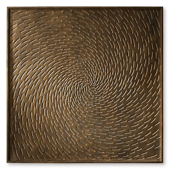 Antique brown framed wall decor with concentric swirl relief pattern