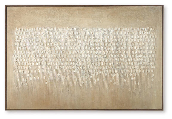 Framed beige and brown abstract wall art with raised dot pattern, rectangular