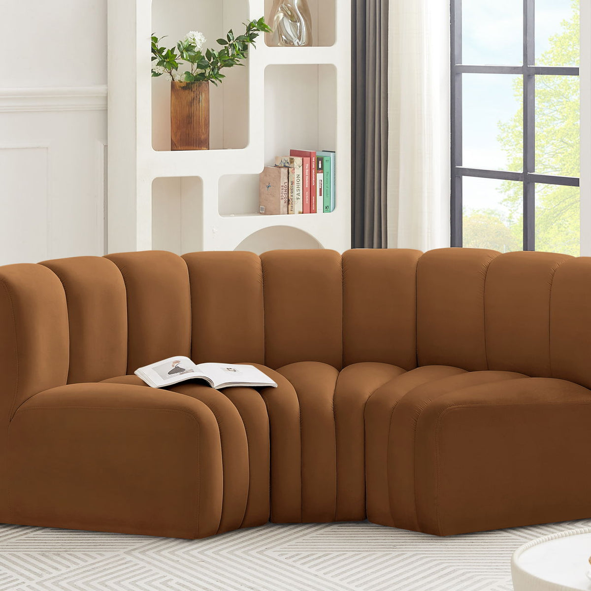 Arc - Velvet 3 Piece Modular U-Shaped Sofa - Saddle