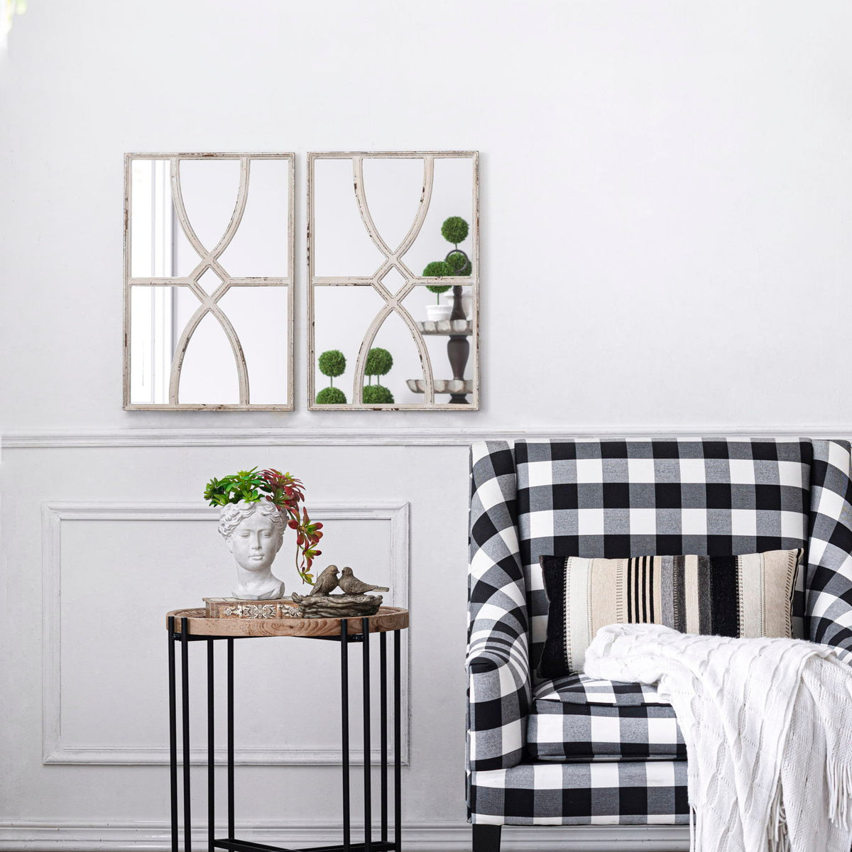 Rectangular Wooden Wall Mirror With Antique Frame, Vertical Or Horizontal Home Decor For Living Room (Set of 2)