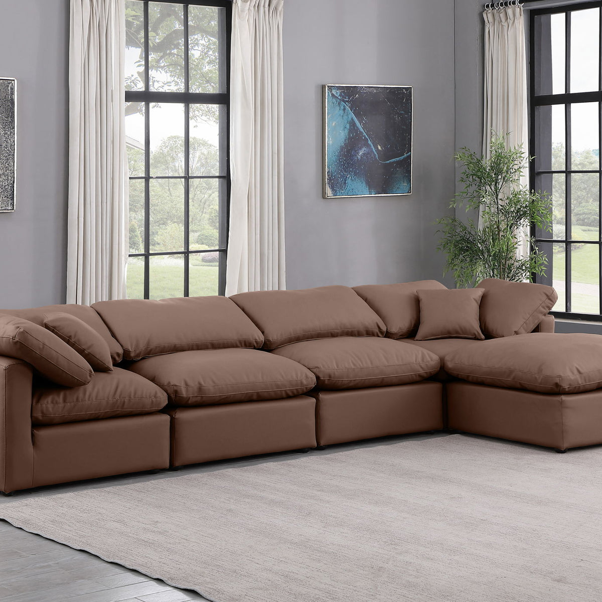 Indulge - Faux Leather 5 Piece Modular Sectional With Chaise