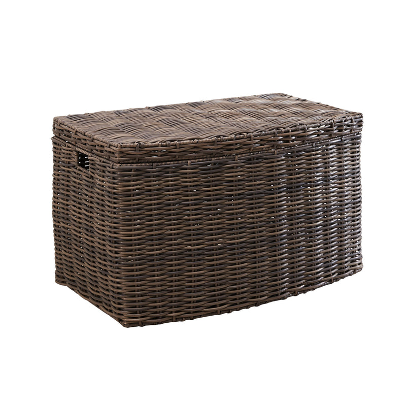 Joseph - Rectangular Curve Resin Woven Wicker Trunk With Handles Multi Purpose Storage - Walnut Brown