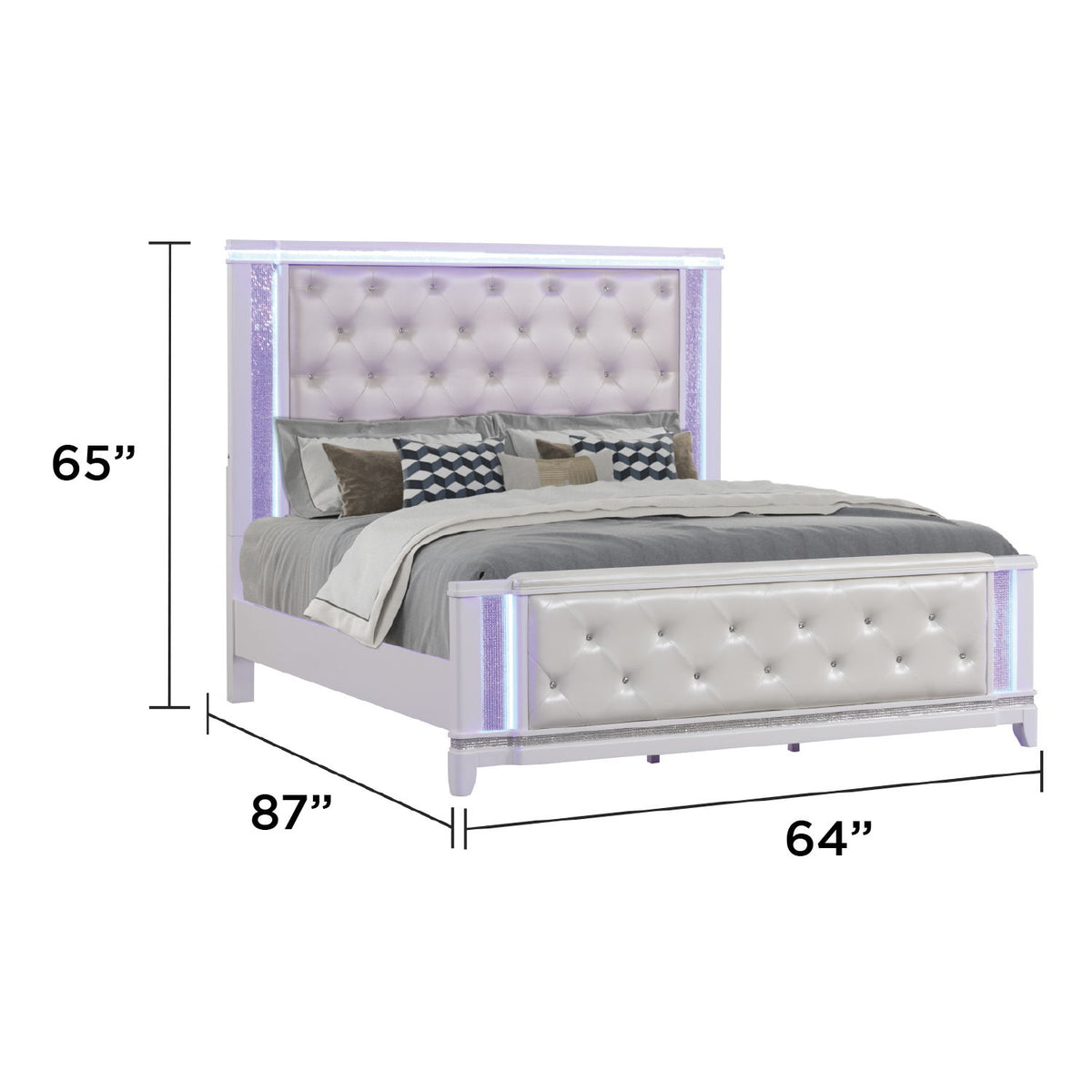 White upholstered bed with tufted headboard and footboard, side view