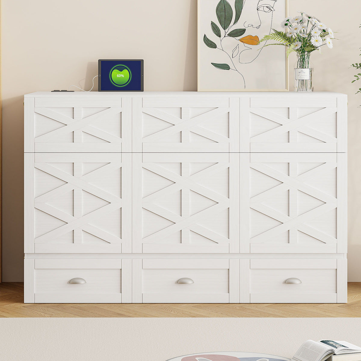 Murphy Bed With Large Drawers And USB Ports