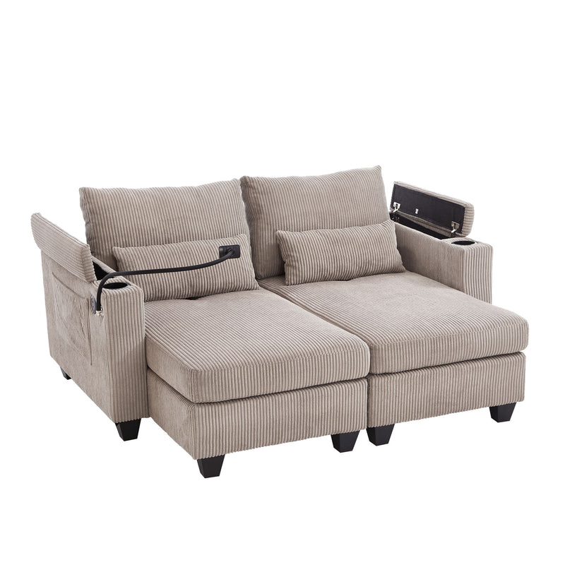 Convertible Chaise Lounge Sofa Chair With USB Ports, Cup Holders, Phone Holder And Storage