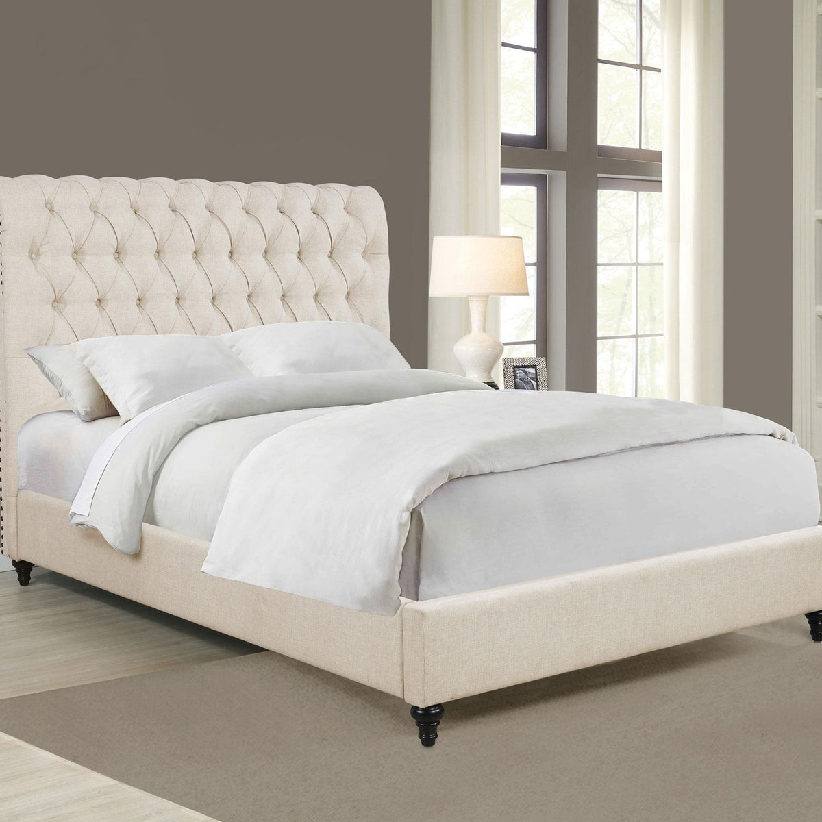 Devon 57-inch Upholstered Eastern King Panel Bed Beige