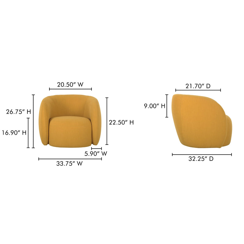 Outdoor accent chair dimensions: 33.75W x 20.50D x 26.75H, rounded arms