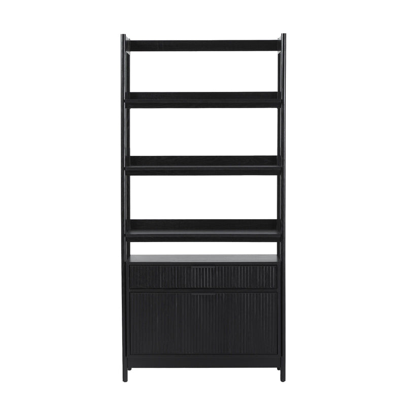 Transitional Wide Reeded Bookshelf With Drawers On Bottom