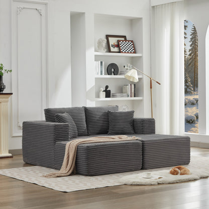 106' Cloud Sectional Couch Double Chaise Lounges(Single Seats not included),Deep Seat Modern Modular Sofa for Living Room,No Assembly Required,Gray (Plush Corduroy Fabric),SF502GY-DC